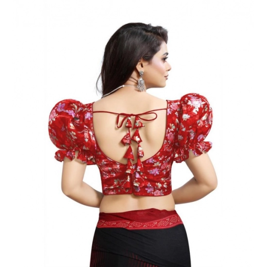 Generic Women's Organza Printed V Neck Puff Sleeve Readymade Blouse (Red 38 , Alterable up to 42)-PID65871 Generic Women's Organza Printed V Neck Puff Sleeve Readymade Blouse (Red 38 , Alterable up to 42)-PID65871