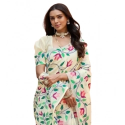 Generic Women's Georgette Printed Saree With Unstitched Blouse 5.5Mtr (Cream)