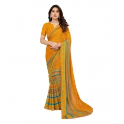 Generic Women's Georgette Printed Saree With Unstitched Blouse 5.5Mtr (Mustard)