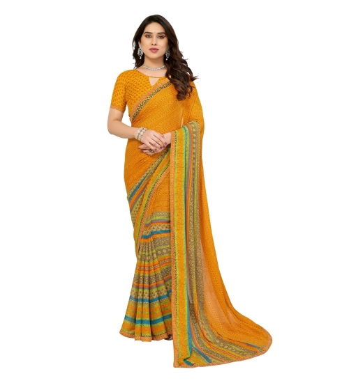 Generic Women's Georgette Printed Saree With Unstitched Blouse 5.5Mtr (Mustard)