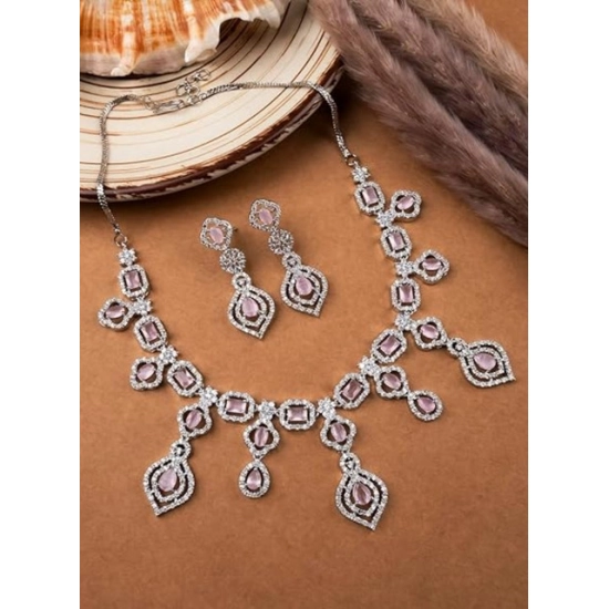 Generic Women's Brass Silver Plated Necklace set (Pink) Generic Women's Brass Silver Plated Necklace set (Pink)