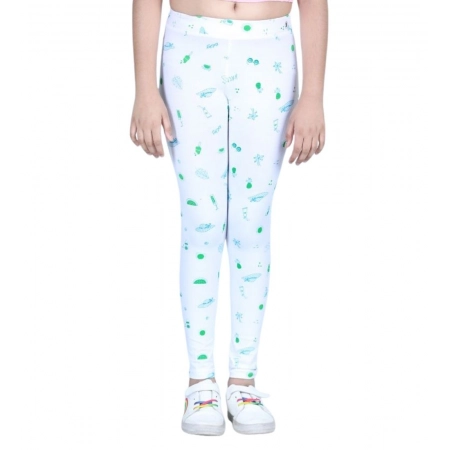 Generic Girl's Cotton Lycra Printed Elasticated Leggings (White) Generic Girl's Cotton Lycra Printed Elasticated Leggings (White)