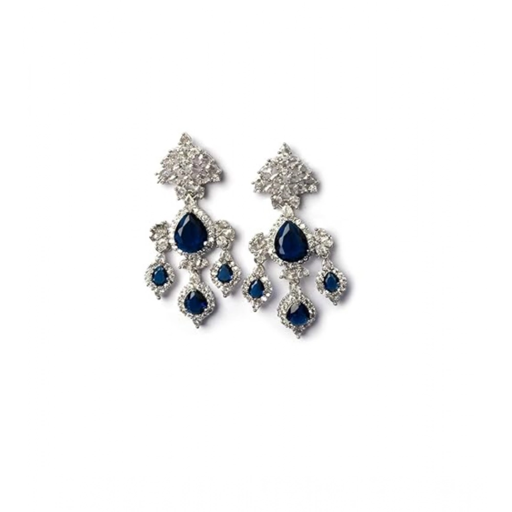 Generic Women's Brass Silver Plated Drop Earrings (Blue) Generic Women's Brass Silver Plated Drop Earrings (Blue)