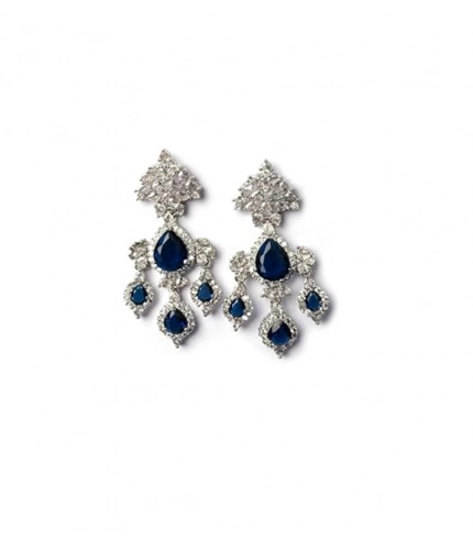 Generic Women's Brass Silver Plated Drop Earrings (Blue)