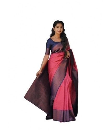 Generic Women's Soft Lichi Silk Printed Saree With Unstitched Blouse 5.5Mtr (Red)
