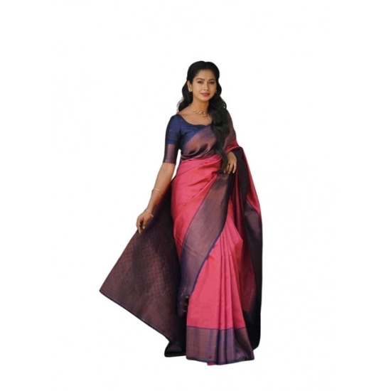 Generic Women's Soft Lichi Silk Printed Saree With Unstitched Blouse 5.5Mtr (Red)