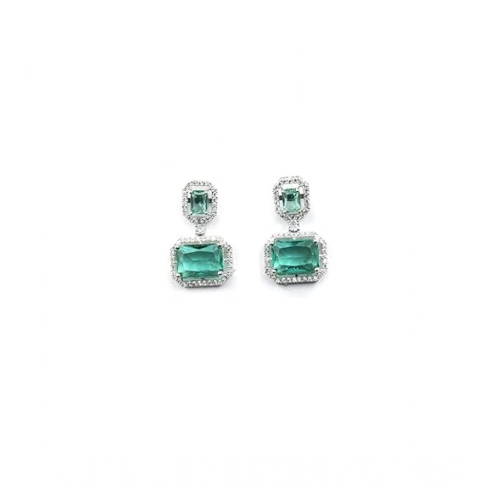 Generic Women's Brass Silver Plated Drop Earrings (Green) Generic Women's Brass Silver Plated Drop Earrings (Green)