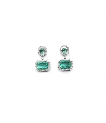 Generic Women's Brass Silver Plated Drop Earrings (Green)