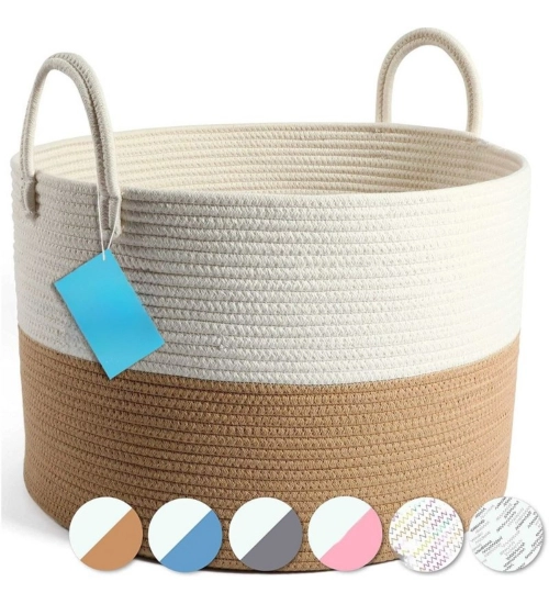 Generic Cotton Pack Of_1 12x14 Inch Laundry Storage Basket For Clothes (Beige-White) Generic Cotton Pack Of_1 12x14 Inch Laundry Storage Basket For Clothes (Beige-White)