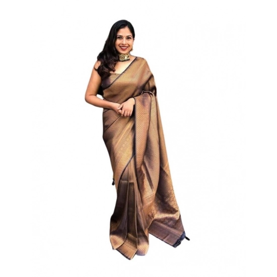 Generic Women's Soft Lichi Silk Printed Saree With Unstitched Blouse 5.5Mtr (Black-Gold) Generic Women's Soft Lichi Silk Printed Saree With Unstitched Blouse 5.5Mtr (Black-Gold)