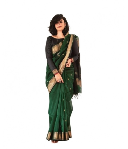 Generic Women's Soft Lichi Silk Printed Saree With Unstitched Blouse 5.5Mtr (Green)