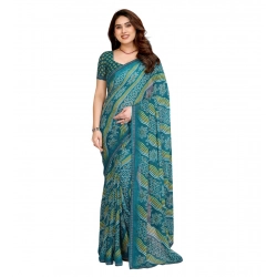 Generic Women's Georgette Printed Saree With Unstitched Blouse 5.5Mtr (Sky Blue)