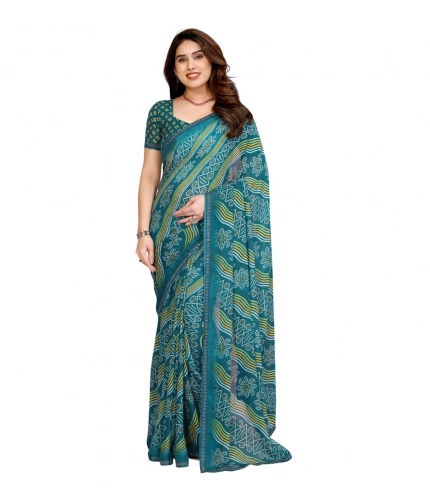 Generic Women's Georgette Printed Saree With Unstitched Blouse 5.5Mtr (Sky Blue)