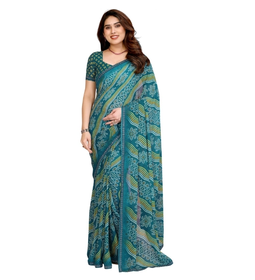 Generic Women's Georgette Printed Saree With Unstitched Blouse 5.5Mtr (Sky Blue)