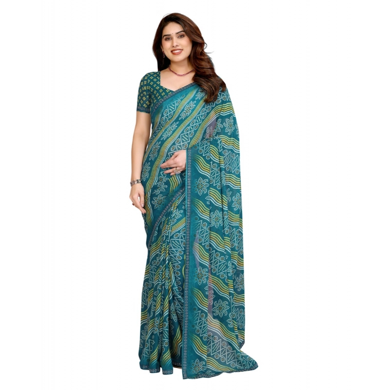 Women's Georgette Printed Saree With Unstitched Blouse 5.5Mtr (Sky Blue)