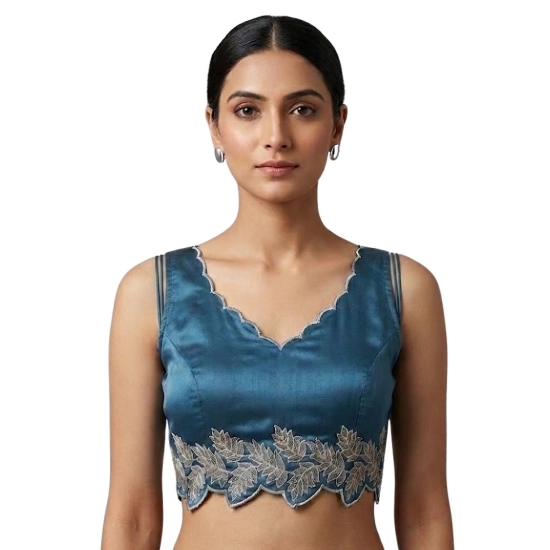 Generic Women's Silk Embroidered Sweetheart Neck Sleeveless Readymade Padded Blouse (Blue, Size 38) Generic Women's Silk Embroidered Sweetheart Neck Sleeveless Readymade Padded Blouse (Blue, Size 38)