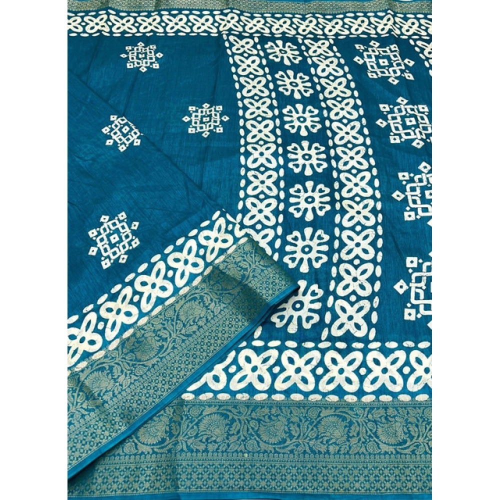Generic Women's Cotton Silk Printed Saree With Unstitched Blouse 5.5Mtr (Rama) Generic Women's Cotton Silk Printed Saree With Unstitched Blouse 5.5Mtr (Rama)