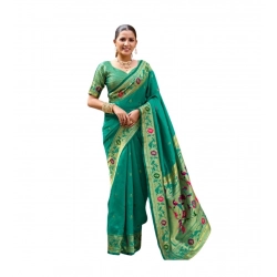 Generic Women's Silk Blend Woven Saree With Unstitched Blouse 5.5 Mtr (Green)