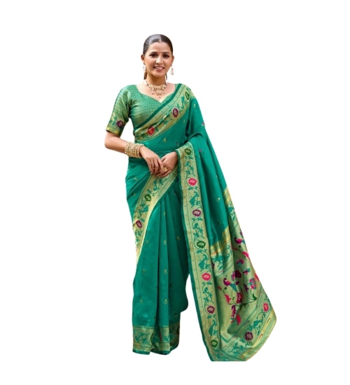 Generic Women's Silk Blend Woven Saree With Unstitched Blouse 5.5 Mtr (Green)