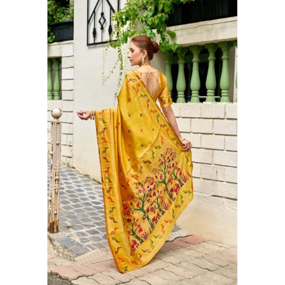 Generic Women's Silk Blend Woven Saree With Unstitched Blouse 5.5 Mtr (Mustard)