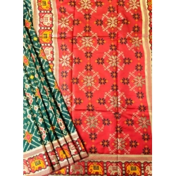 Generic Women's Patola Silk Meena And Zari Woven Saree With Unstitched Blouse 5.5Mtr (Green)