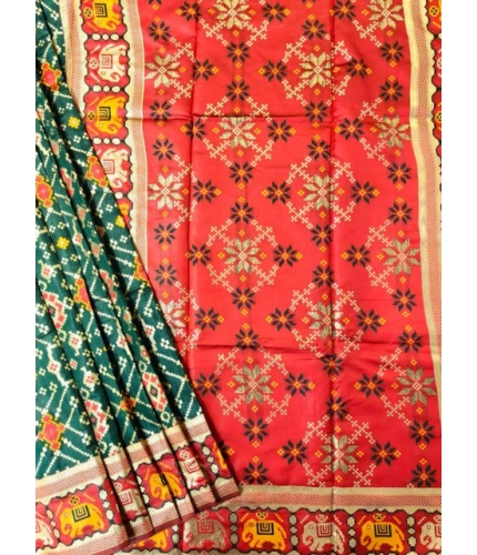 Generic Women's Patola Silk Meena And Zari Woven Saree With Unstitched Blouse 5.5Mtr (Green)
