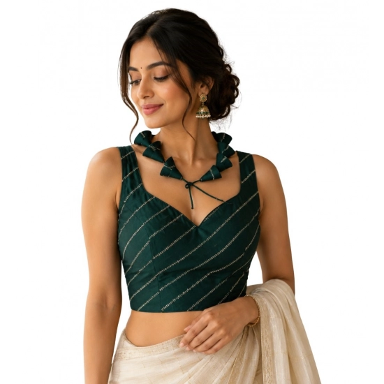 Generic Women's Silk Embellished Sweetheart Neck Sleeveless Readymade Padded Blouse (Green, Size 38) Generic Women's Silk Embellished Sweetheart Neck Sleeveless Readymade Padded Blouse (Green, Size 38)