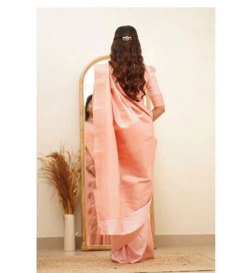 Generic Women's Soft Litchi Silk Jacquard Work Saree With Unstitched Blouse 5.5Mtr (Pink)