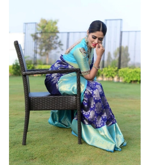 Generic Women's Soft Litchi Silk Jacquard Work Saree With Unstitched Blouse 5.5Mtr (Blue) Generic Women's Soft Litchi Silk Jacquard Work Saree With Unstitched Blouse 5.5Mtr (Blue)