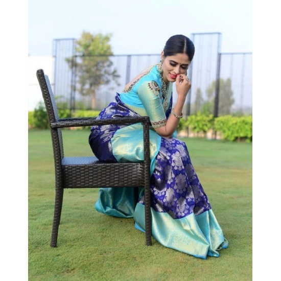 Generic Women's Soft Litchi Silk Jacquard Work Saree With Unstitched Blouse 5.5Mtr (Blue) Generic Women's Soft Litchi Silk Jacquard Work Saree With Unstitched Blouse 5.5Mtr (Blue)