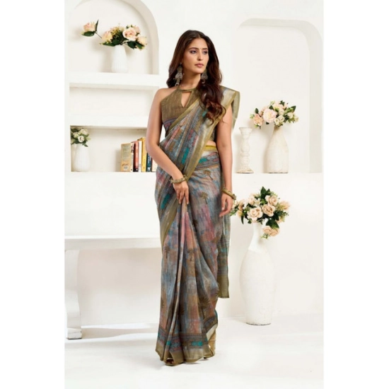 Generic Women's Linen Cotton Printed Ready To Wear Saree With Unstitched Blouse 5.5 Mtr (Multicolor) Generic Women's Linen Cotton Printed Ready To Wear Saree With Unstitched Blouse 5.5 Mtr (Multicolor)