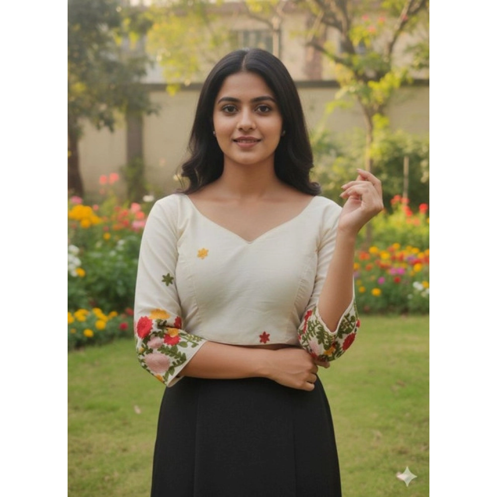 Generic Women's Cambric Cotton Round Neck Padded Blouse (White, 38 Ready Size (Self-Alterable 36–40) Generic Women's Cambric Cotton Round Neck Padded Blouse (White, 38 Ready Size (Self-Alterable 36–40)