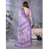 Generic Women's Linen Cotton  Printed Saree With Unstitched Blouse 5.5Mtr (Purple)