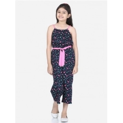 Generic Girl's Rayon Flamingo Print Sleeveless Jumpsuit (Black-Pink)