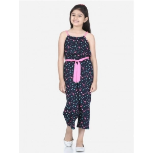 Generic Girl's Rayon Flamingo Print Sleeveless Jumpsuit (Black-Pink)