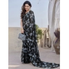 Generic Women's Chiffon Printed Saree With Unstitched Blouse 5.5Mtr (Black)