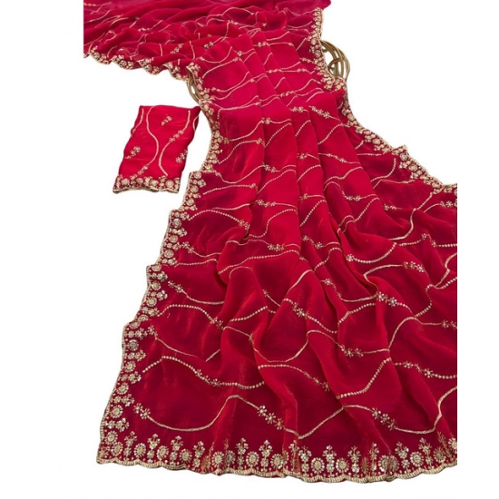 Generic Women's Slik Embellished Saree With Unstitched Blouse 5.5Mtr (Pink)