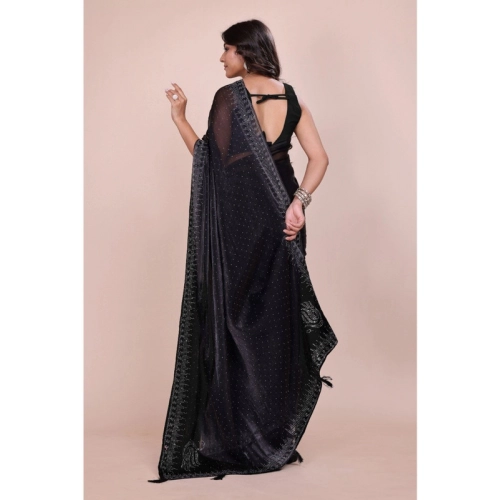 Women's Jimmy choo Embellished Bollywood Saree With Unstitched Blouse 5.5Mtr (Black) Women's Jimmy choo Embellished Bollywood Saree With Unstitched Blouse 5.5Mtr (Black)
