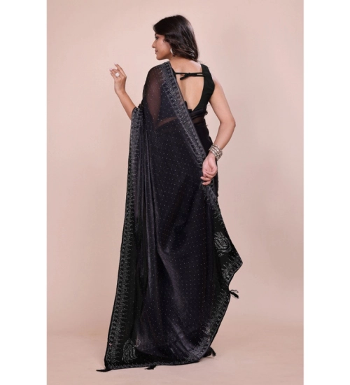Generic Women's Jimmy choo Embellished Bollywood Saree With Unstitched Blouse 5.5Mtr (Black)