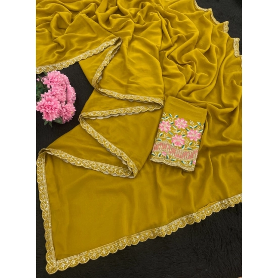 Generic Women's Georgette Embellished Saree With Unstitched Blouse 5.5Mtr (Yellow) Generic Women's Georgette Embellished Saree With Unstitched Blouse 5.5Mtr (Yellow)