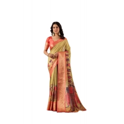 Generic Women's Faux_Silk Printed Saree With Unstitched Blouse 5.5Mtr (Olive)