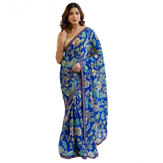 Generic Women's Georgette Floral Printed Saree With Unstitched Blouse 5.5Mtr (Blue) Generic Women's Georgette Floral Printed Saree With Unstitched Blouse 5.5Mtr (Blue)