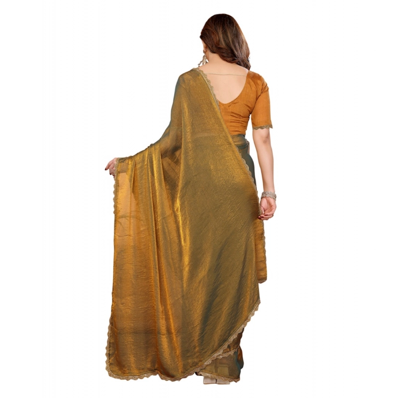 Women's Georgette Printed Saree With Unstitched Blouse 5.5Mtr (Gold)