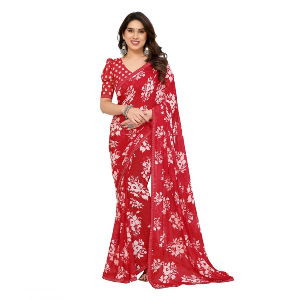 Generic Women's Georgette Printed Saree With Unstitched Blouse 5.5Mtr (Red) Generic Women's Georgette Printed Saree With Unstitched Blouse 5.5Mtr (Red)