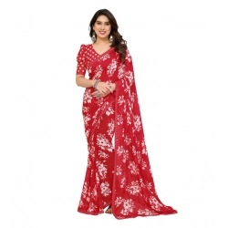 Generic Women's Georgette Printed Saree With Unstitched Blouse 5.5Mtr (Red)