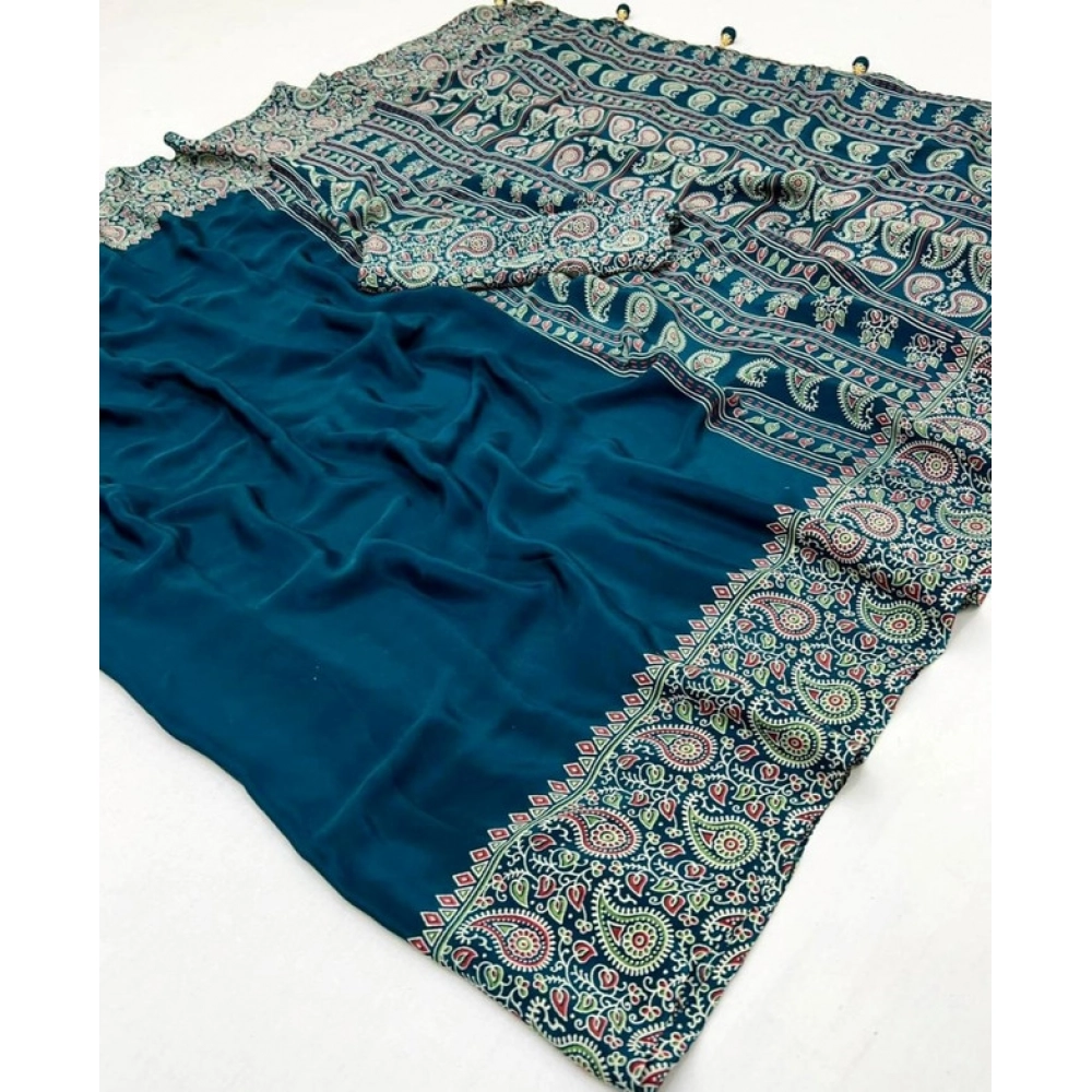 Generic Women's Gajji Soft Silk Printed Saree With Unstitched Blouse 5.5Mtr (Blue) Generic Women's Gajji Soft Silk Printed Saree With Unstitched Blouse 5.5Mtr (Blue)