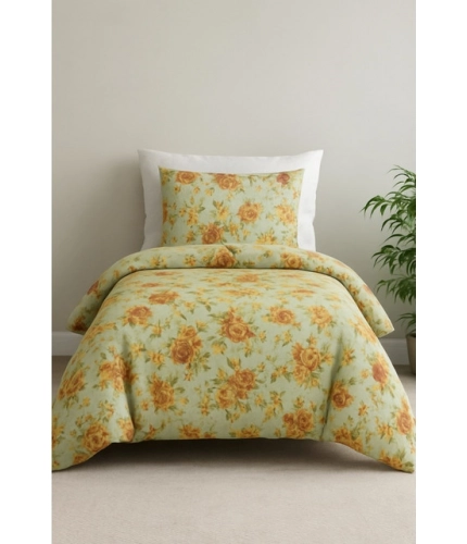 Generic Microfiber Floral Printed Single Bedsheet with 1 Pillow Cover (Beige)
