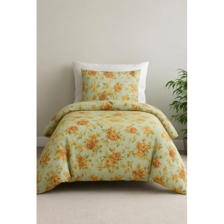 Generic Microfiber Floral Printed Single Bedsheet with 1 Pillow Cover (Beige)