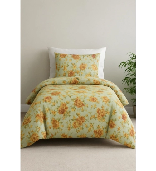 Generic Microfiber Floral Printed Single Bedsheet with 1 Pillow Cover (Beige)