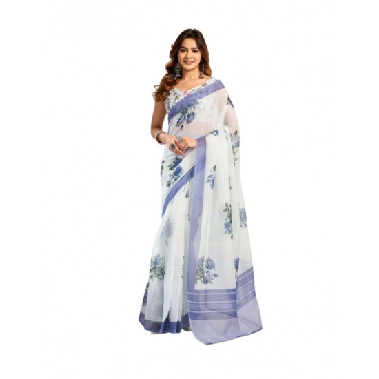 Generic Women's Faux_Linen Printed Ready-to-Wear Saree With Unstitched Blouse 5.5 Mtr (White) Generic Women's Faux_Linen Printed Ready-to-Wear Saree With Unstitched Blouse 5.5 Mtr (White)